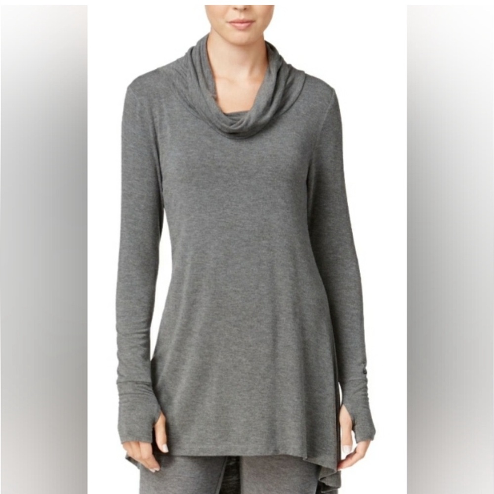 Cuddl Duds Charcoal Gray Lightweight Draped Cowl Neck Tunic